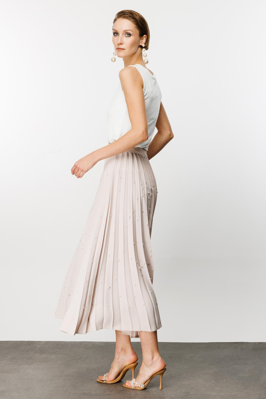 Pearl Crepe Soley Skirt Beige-Beige