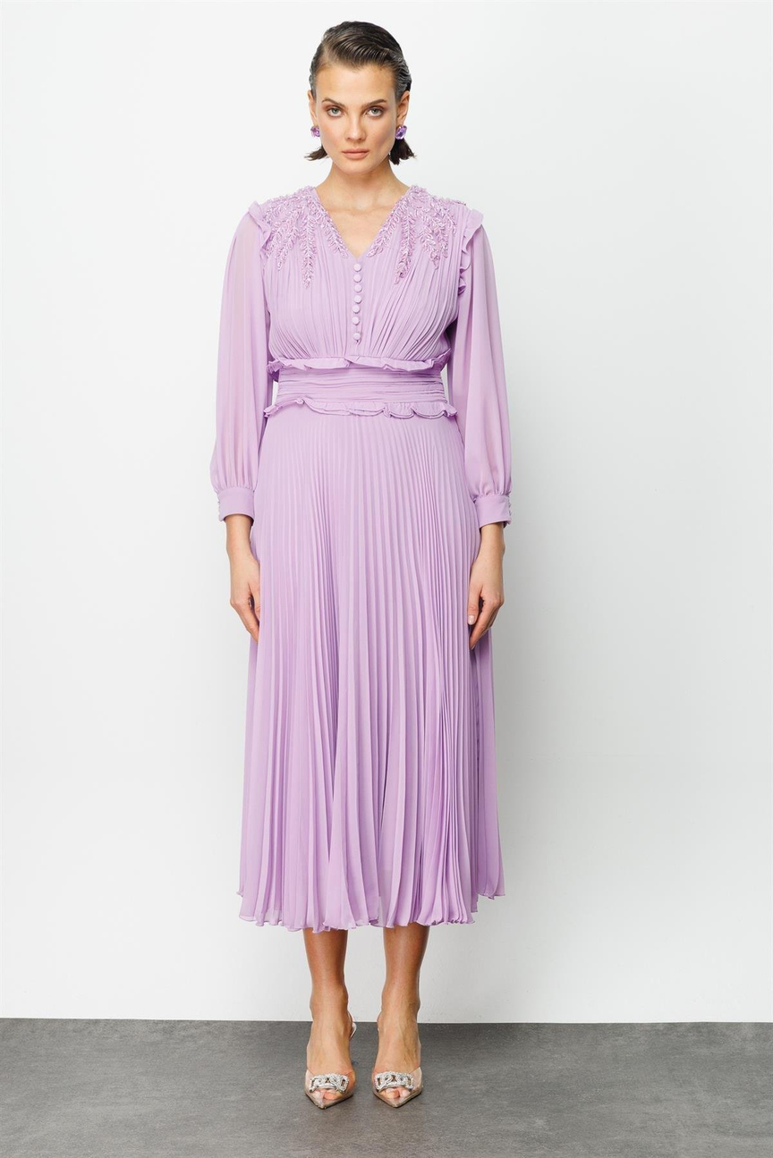 İşleme Detay Elbise LİLA