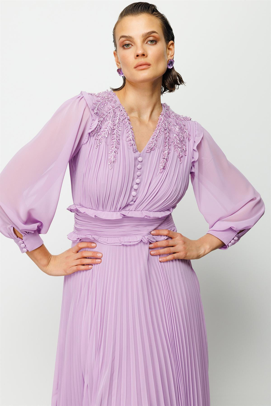 İşleme Detay Elbise LİLA