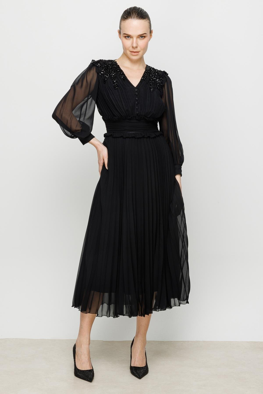 İşleme Detay Elbise SİYAH