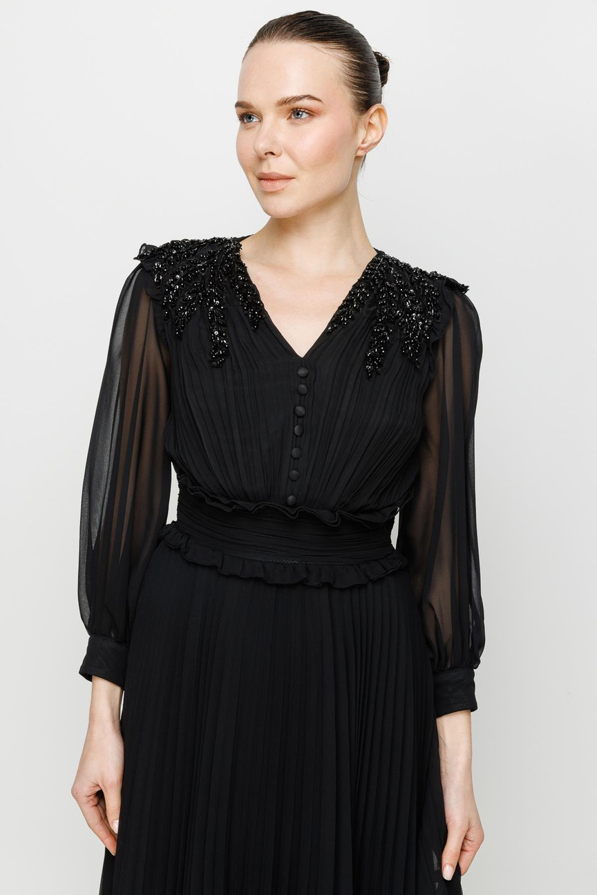 İşleme Detay Elbise SİYAH