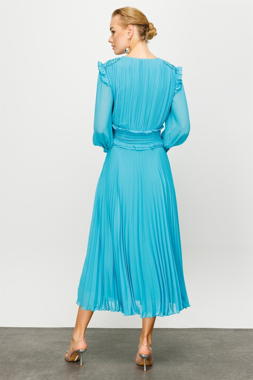 İşleme Detay Elbise TURKUAZ