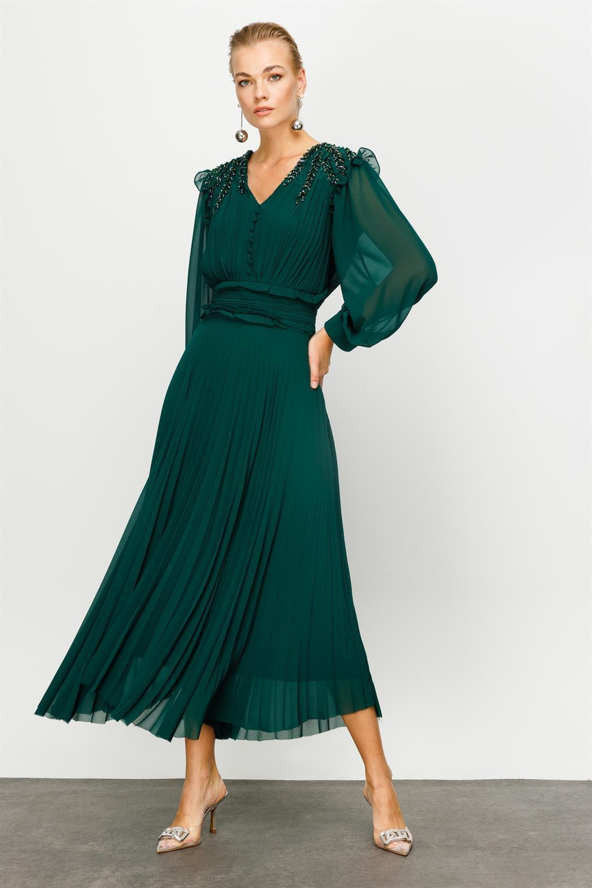 İşleme Detay Elbise ZÜMRÜT