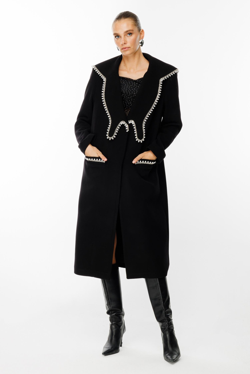 Stone Striped Cashmere Coat BLACK