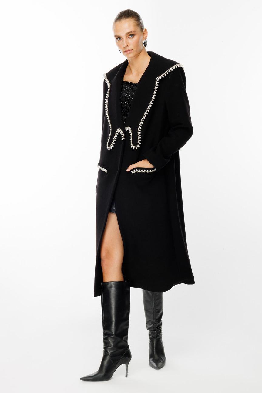 Stone Striped Cashmere Coat BLACK