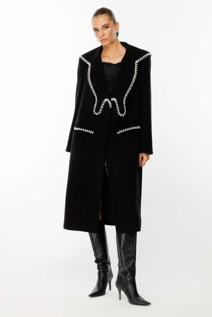 Stone Striped Cashmere Coat BLACK