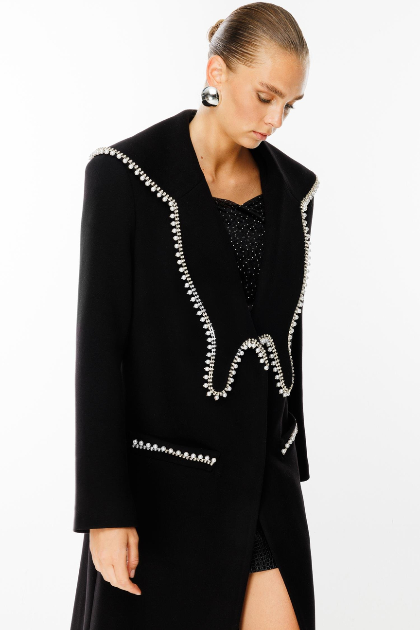 Stone Striped Cashmere Coat BLACK