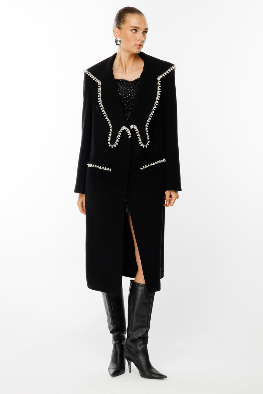 Stone Striped Cashmere Coat BLACK