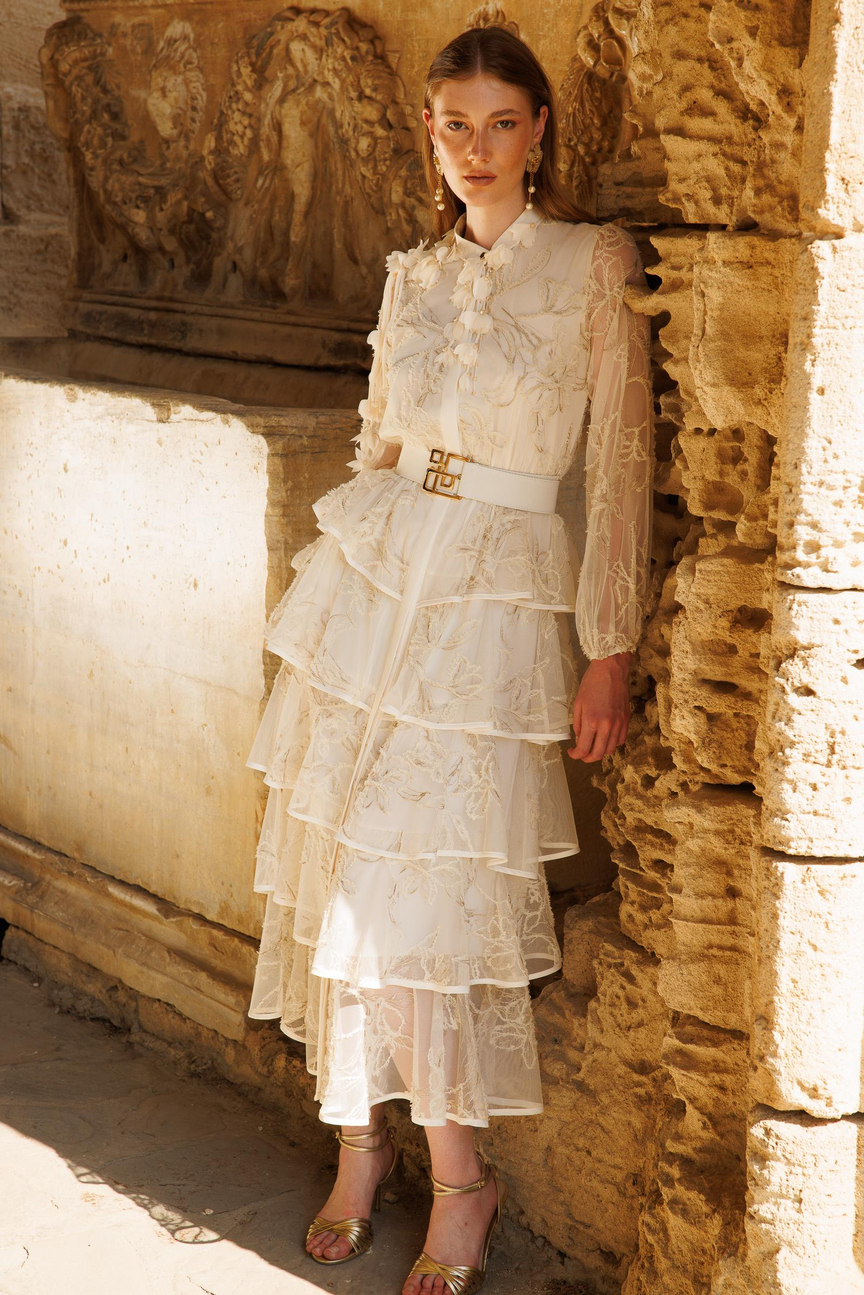 Kat Kat Volanlı Dantel Elbise EKRU