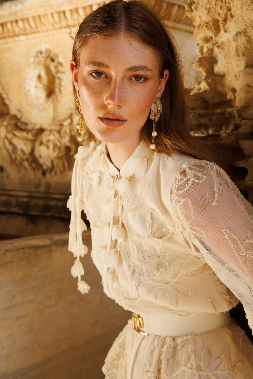 Kat Kat Volanlı Dantel Elbise EKRU