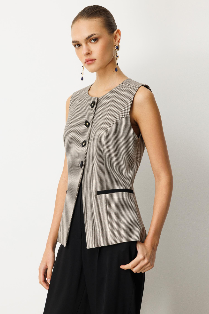 Houndstooth Pattern Vest BLACK
