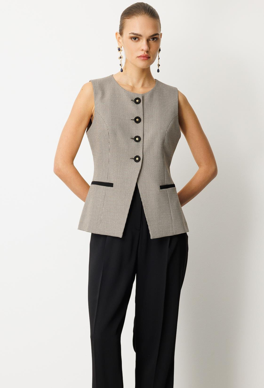 Houndstooth Pattern Vest BLACK