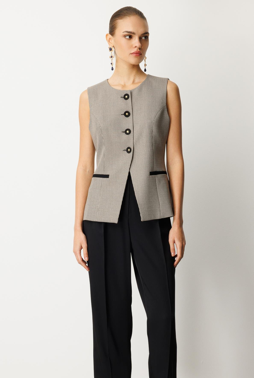 Houndstooth Pattern Vest BLACK