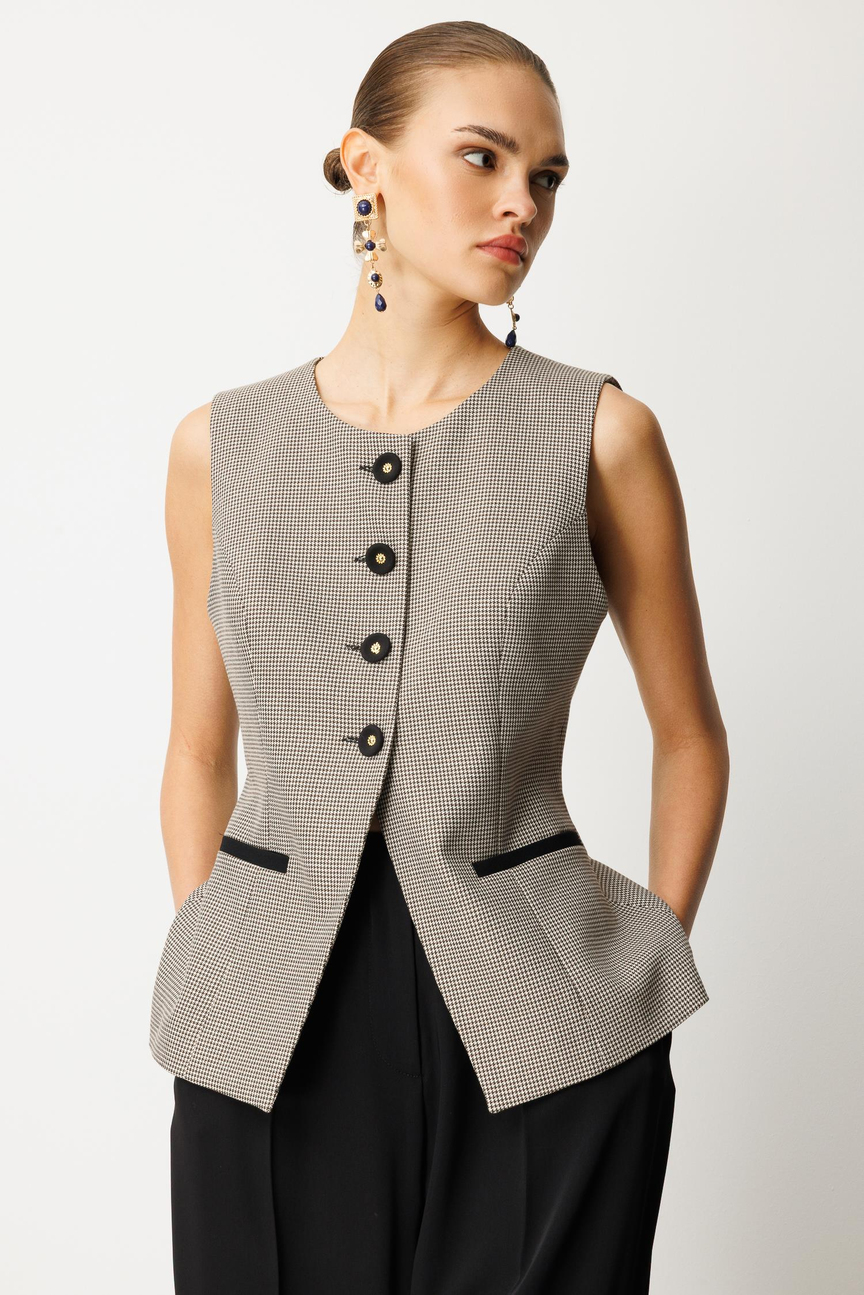 Houndstooth Pattern Vest BLACK