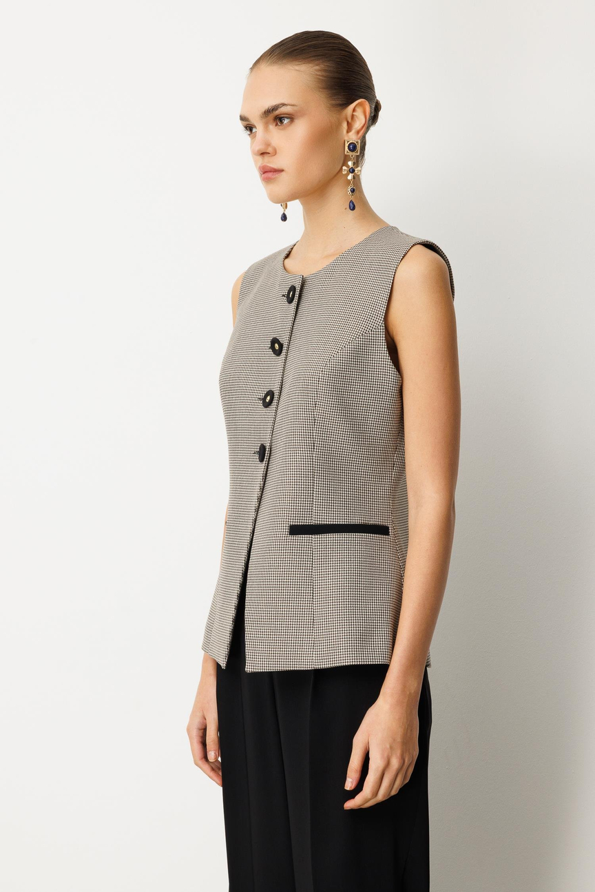 Houndstooth Pattern Vest BLACK