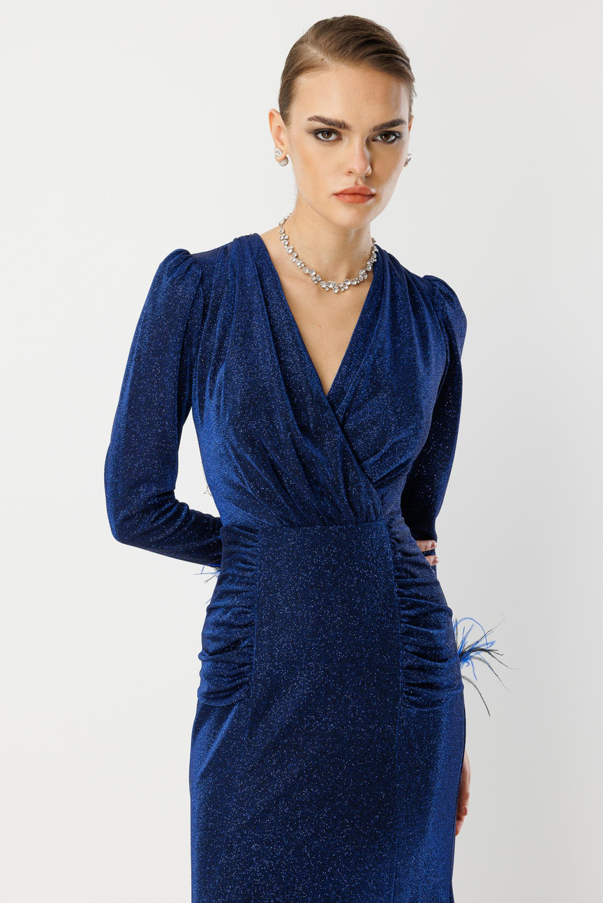 Kol Tüylü Uzun Kol Drape Elbise SAKS