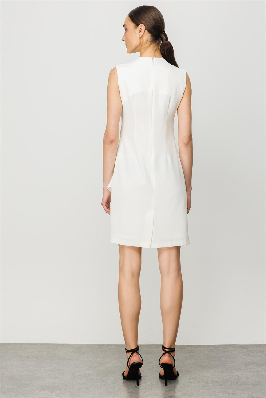 Kolsuz Volan Detay Elbise EKRU