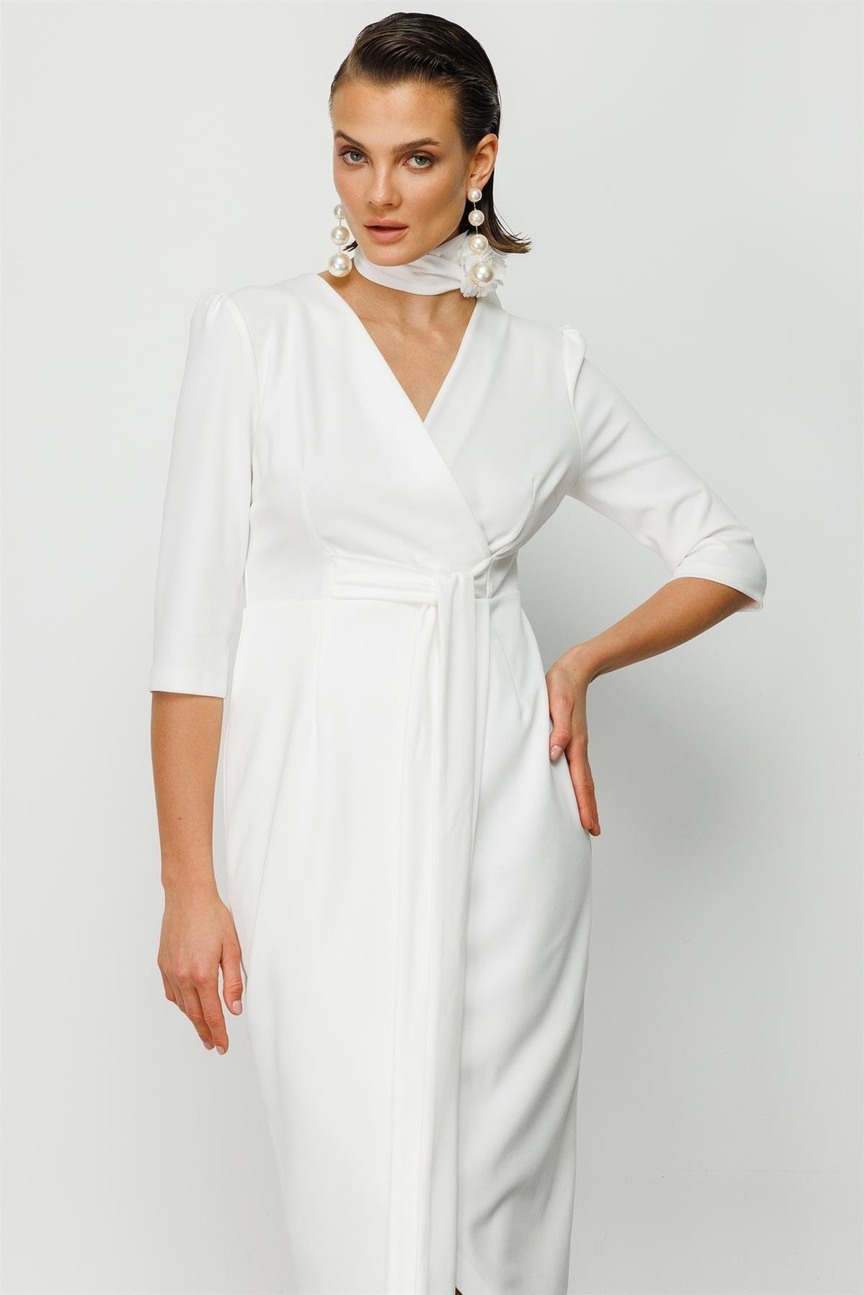 Kruvaze Elbise BEYAZ