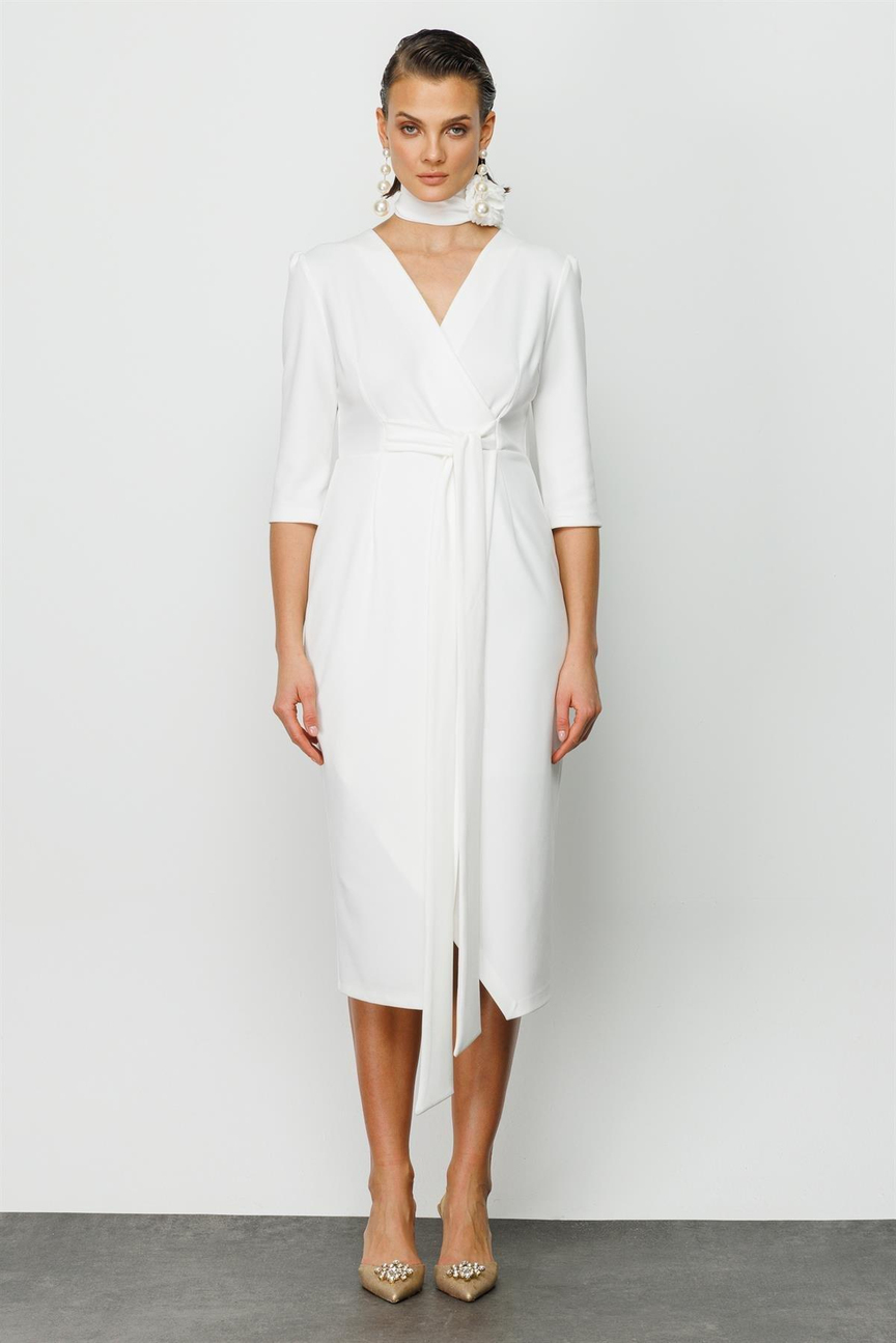 Kruvaze Elbise BEYAZ