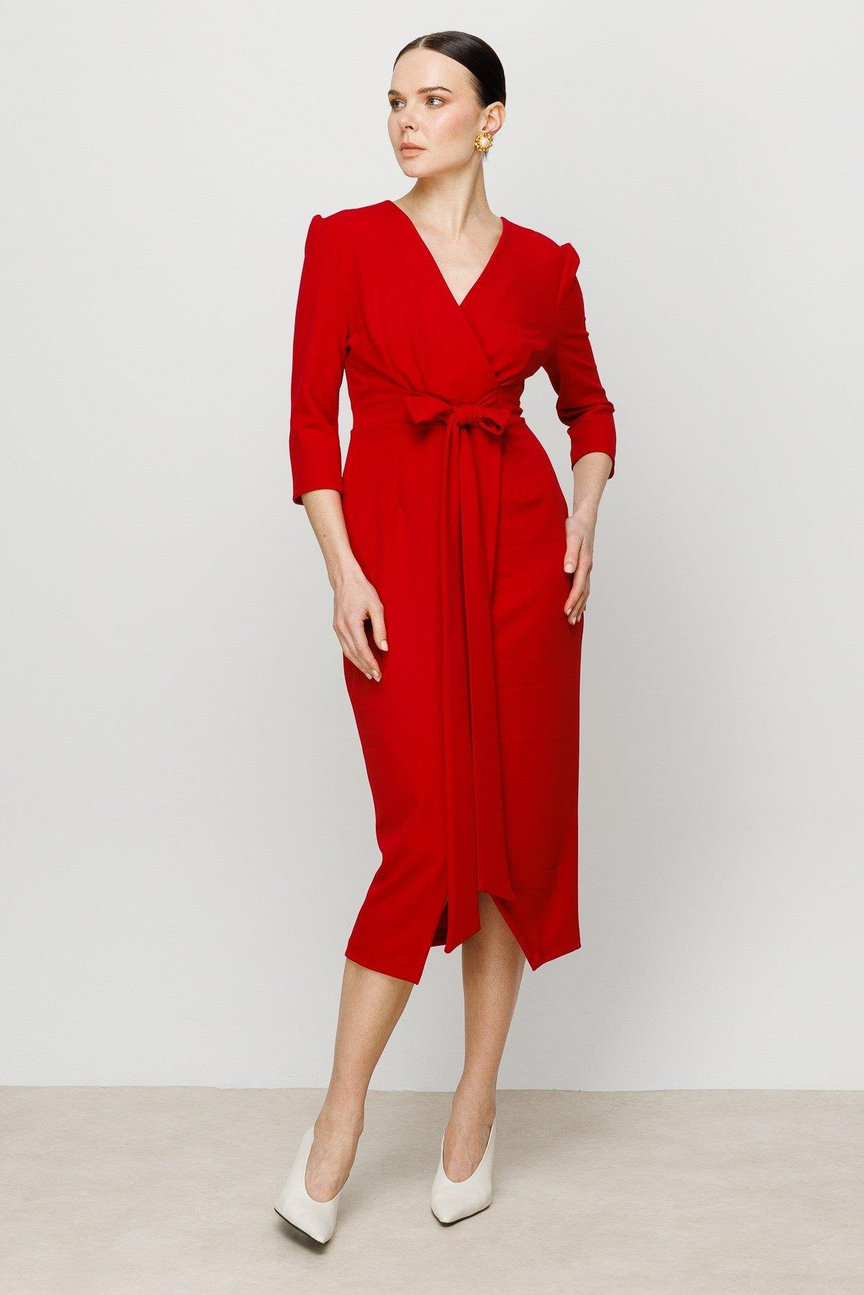 Nefeli Womens Red Double Breasted Wrap Dress