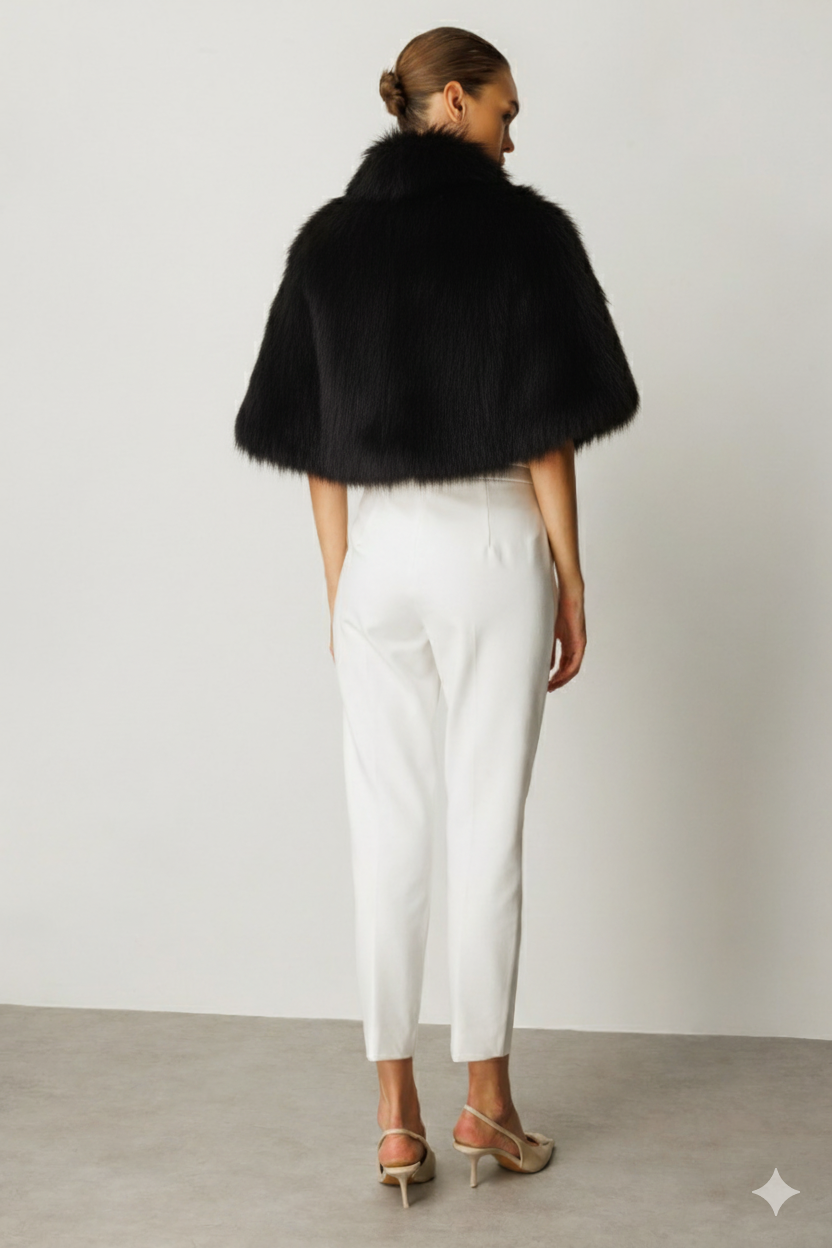 Kürk Detay Pelerin SİYAH