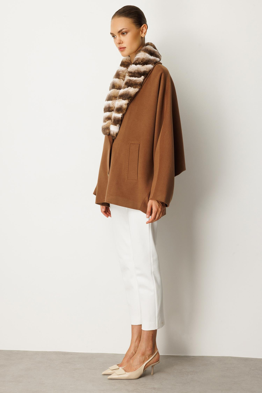Short Coat with Fur Interior Detail, BROWN