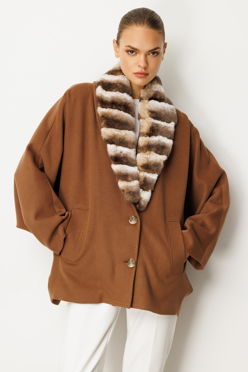 Short Coat with Fur Interior Detail, BROWN