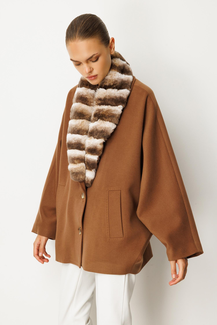 Short Coat with Fur Interior Detail, BROWN