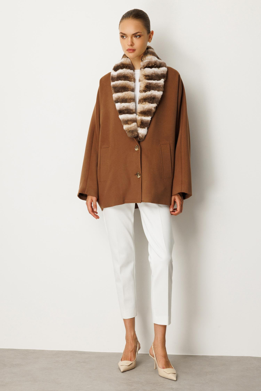 Short Coat with Fur Interior Detail, BROWN