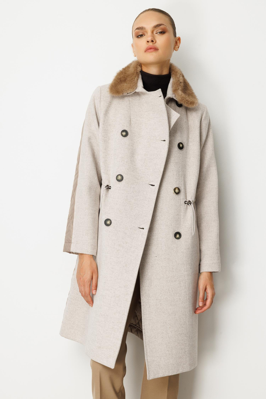 Kürk Yakalı Oversize Mont BEJ