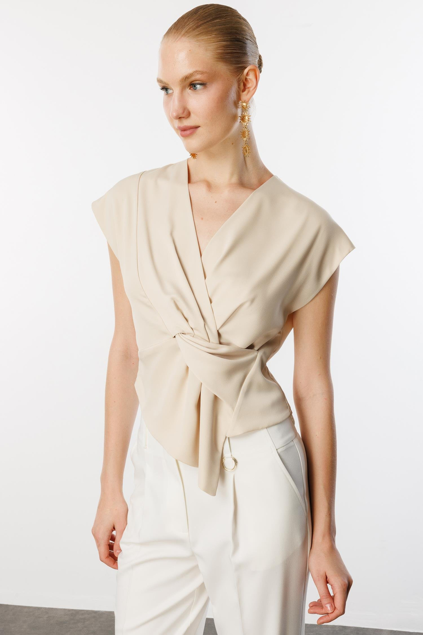 Kuruvaze Drapeli Bluz BEJ