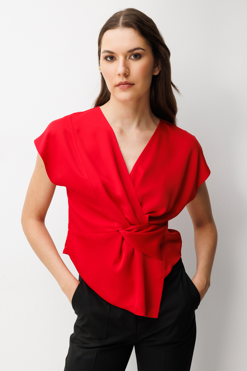 Kuruvaze Drapeli Bluz KIRMIZI