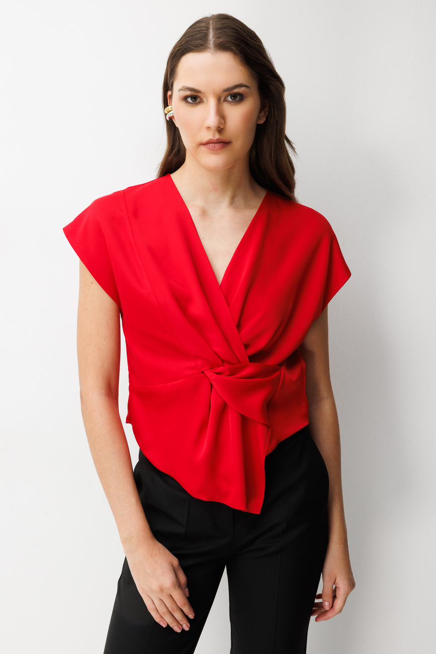 Kuruvaze Drapeli Bluz KIRMIZI