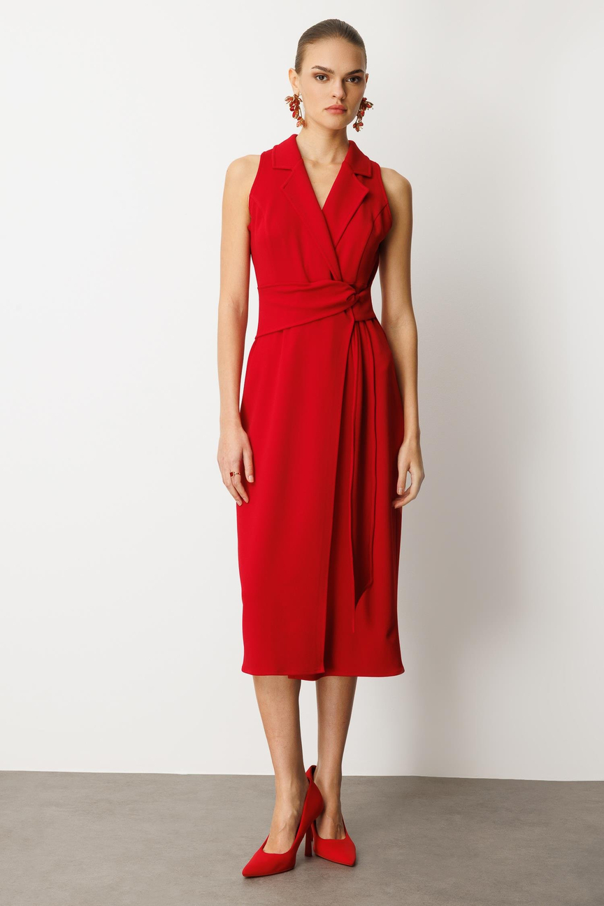 Kuşaklı Kruvaze Elbise KIRMIZI