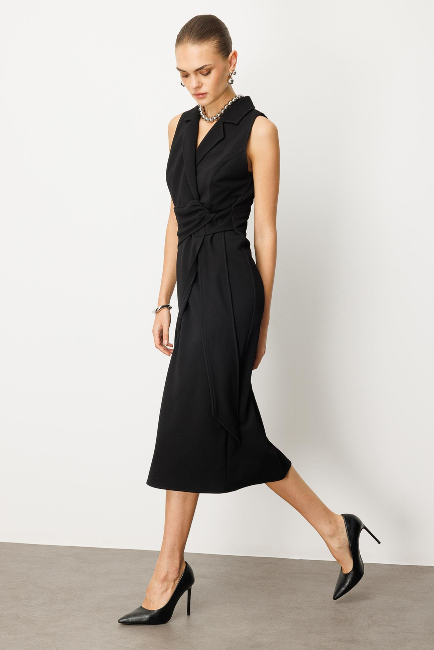 Belted Double Breasted Dress BLACK