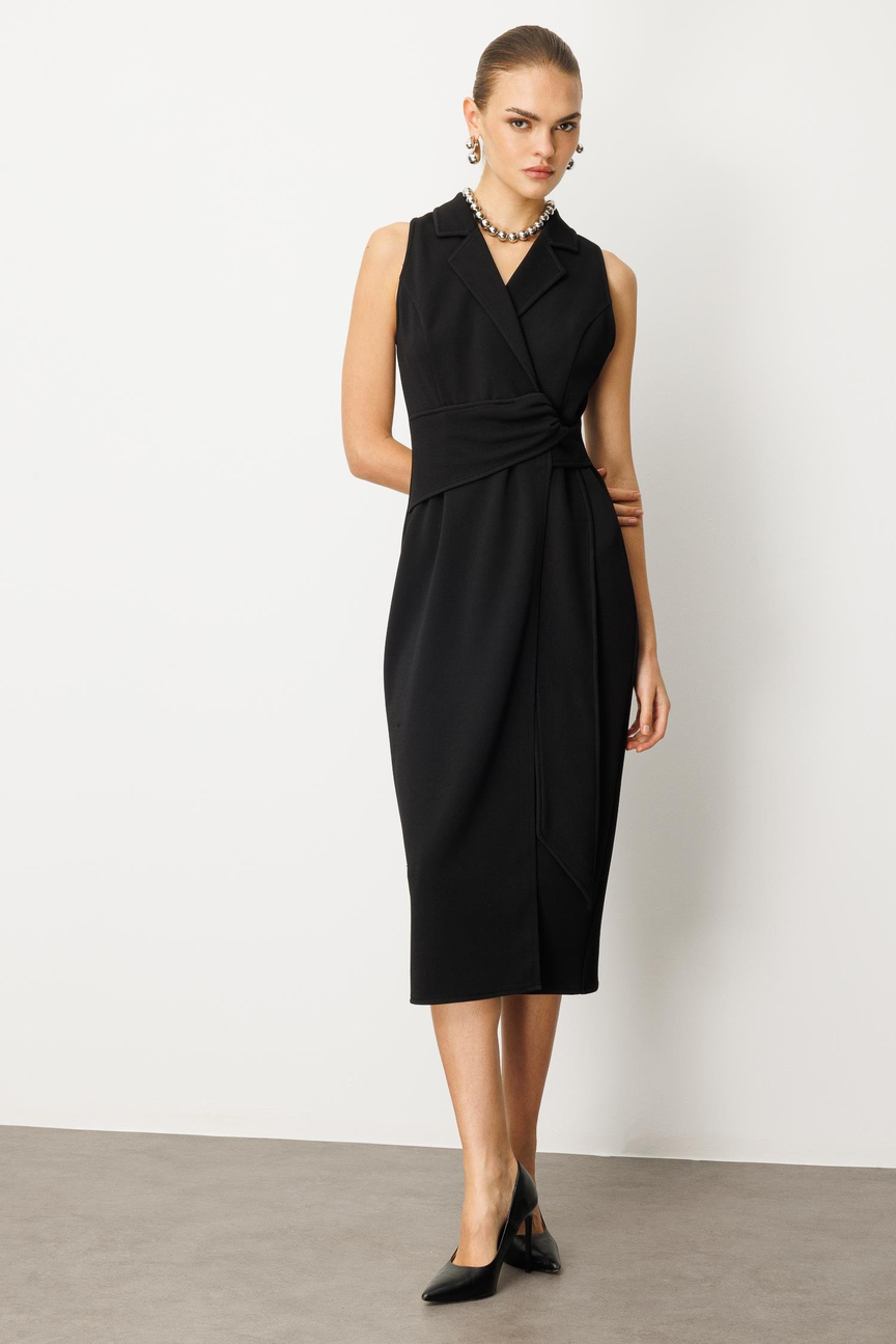 Belted Double Breasted Dress BLACK