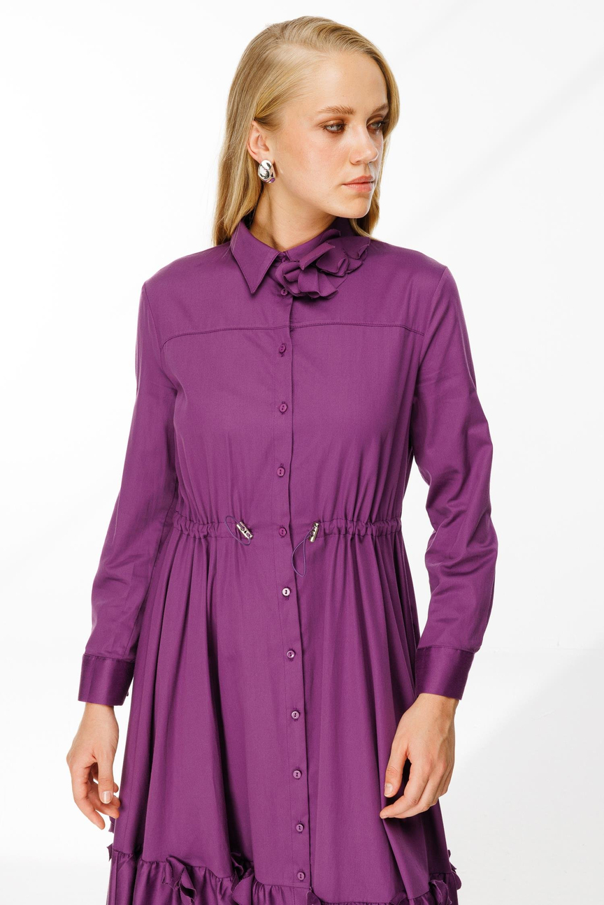 Lazer Çiçekli Gömlek Elbise MOR