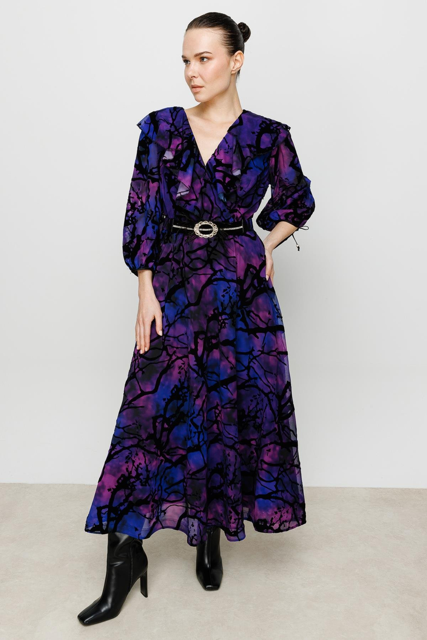 Purple Patterned Double Breasted Dress