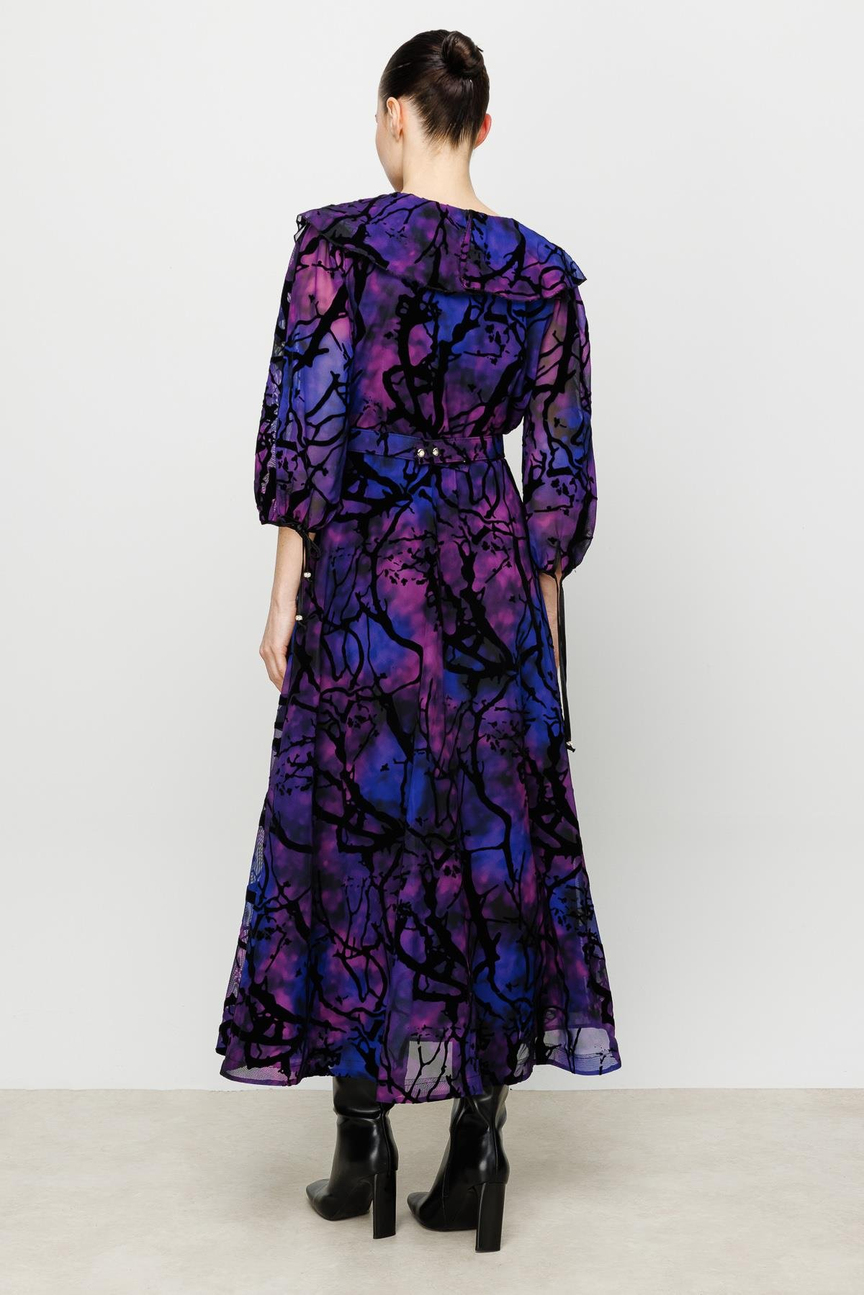 Purple Patterned Double Breasted Dress