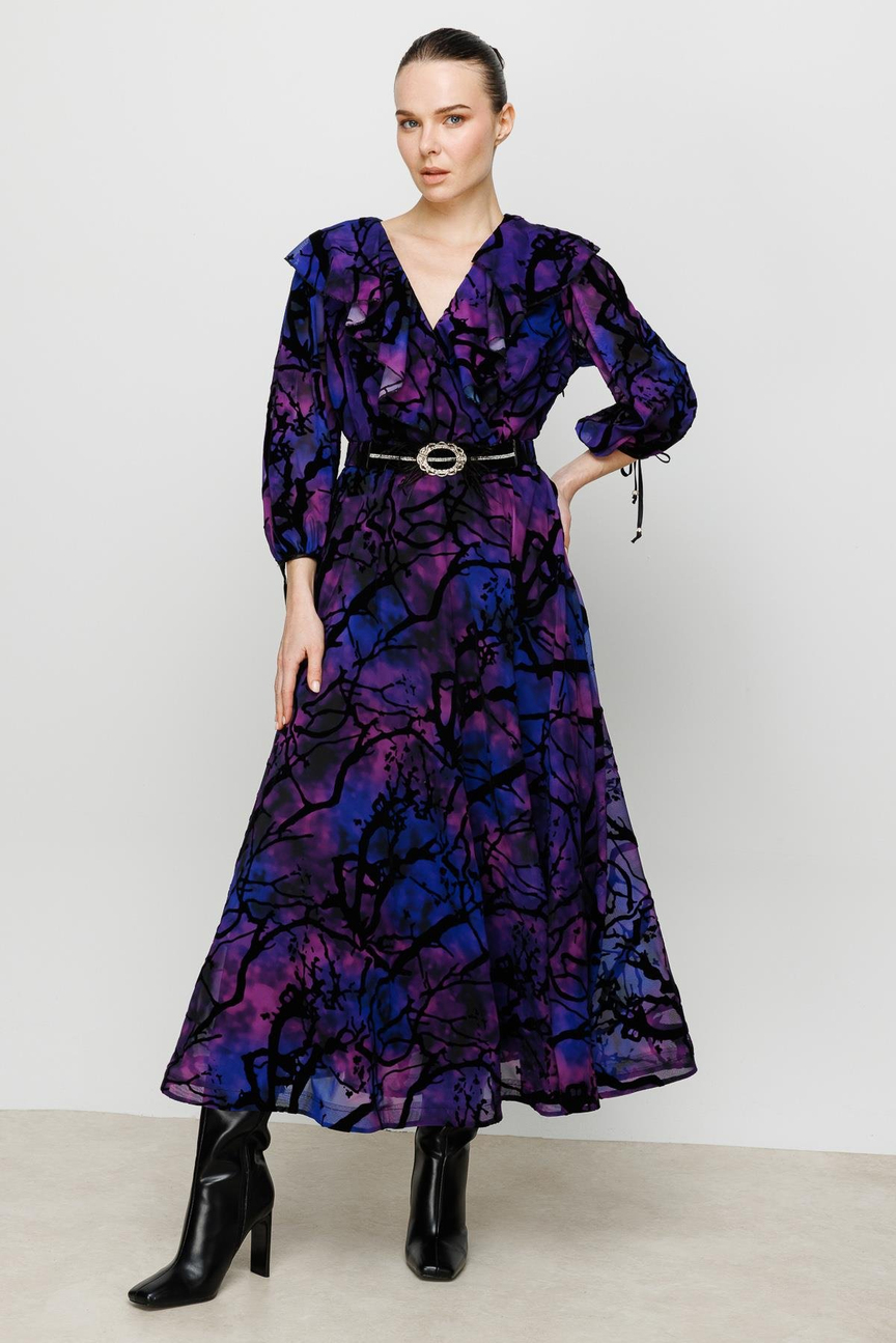 Purple Patterned Double Breasted Dress