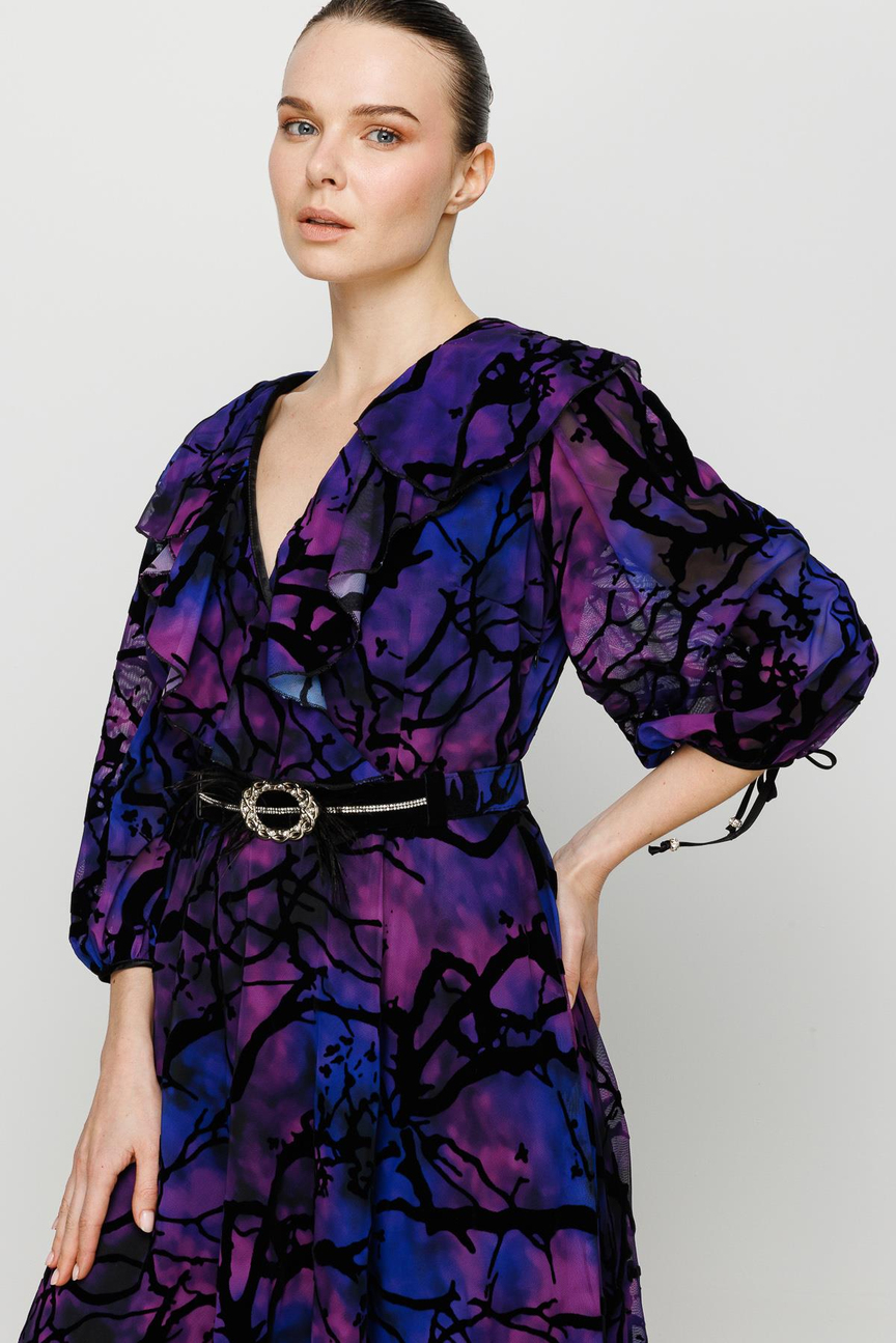 Purple Patterned Double Breasted Dress