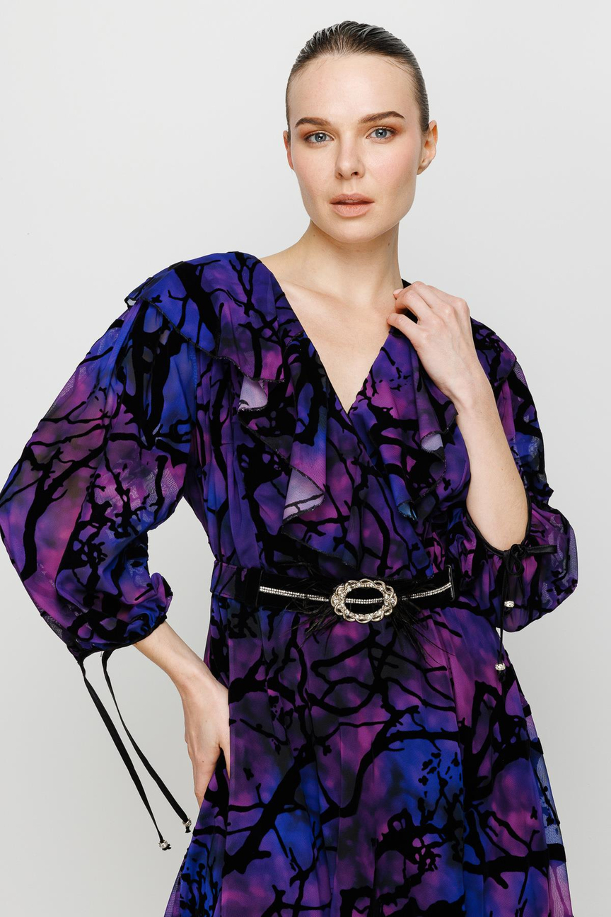 Purple Patterned Double Breasted Dress