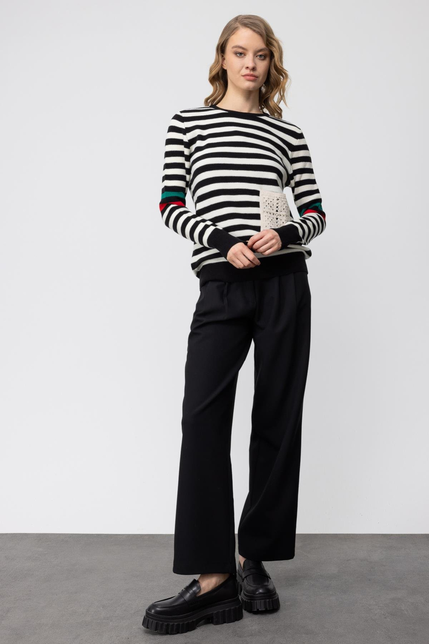 Nefeli Çizgili Tek Cep İşlemeli Triko