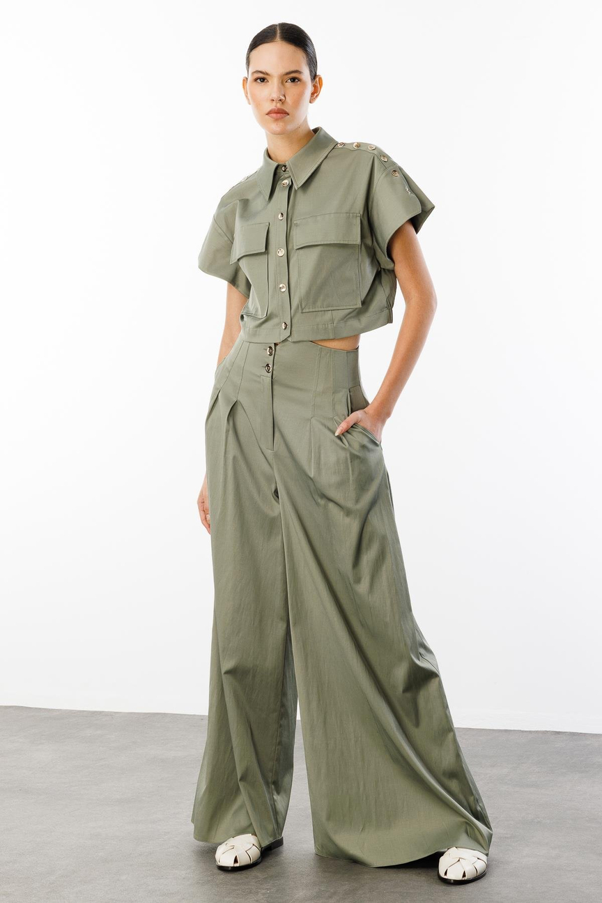 Omuz Düğme Detaylı Ceket & Pantolon 2li Takım HAKİ