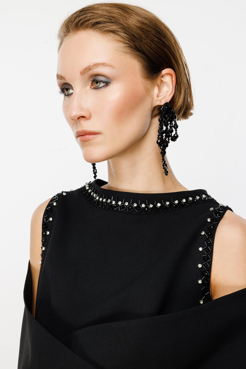 Shoulder Double Breasted Shawl Detailed Dress BLACK