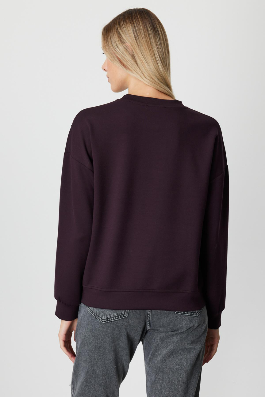Omuzları İncili Sıfır Yaka Sweat BORDO