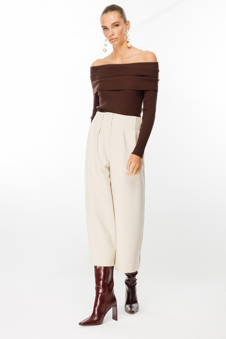 Önden Pileli Bol Paça Pantolon BEJ