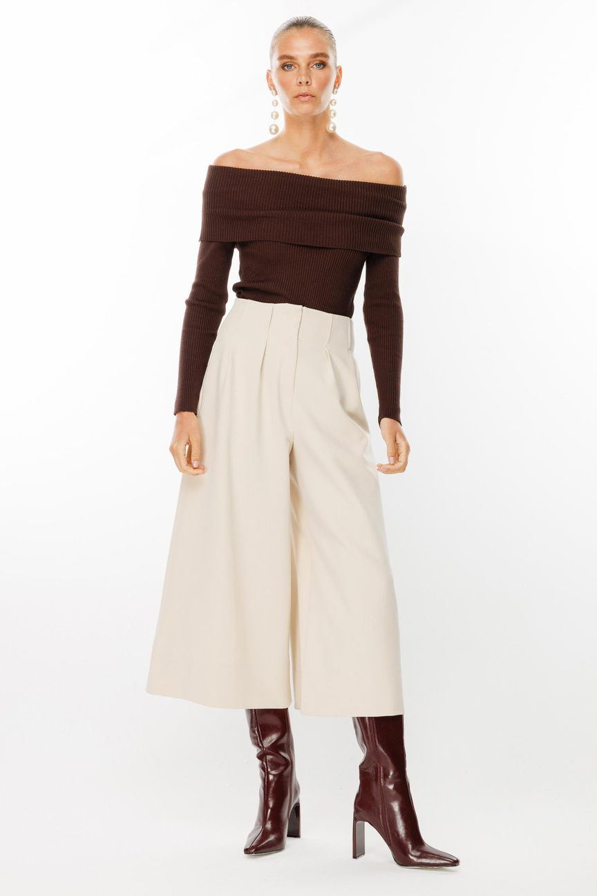 Önden Pileli Bol Paça Pantolon BEJ