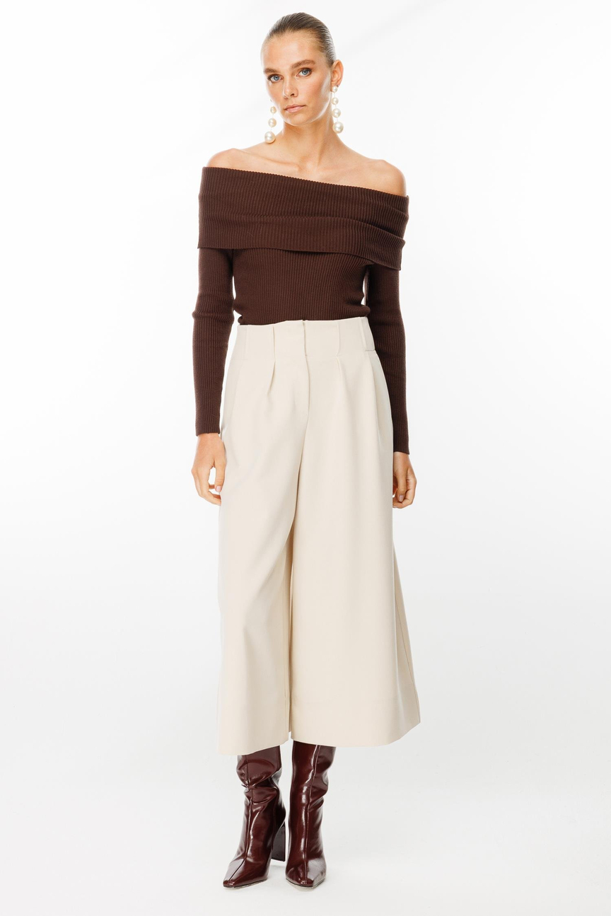 Önden Pileli Bol Paça Pantolon BEJ