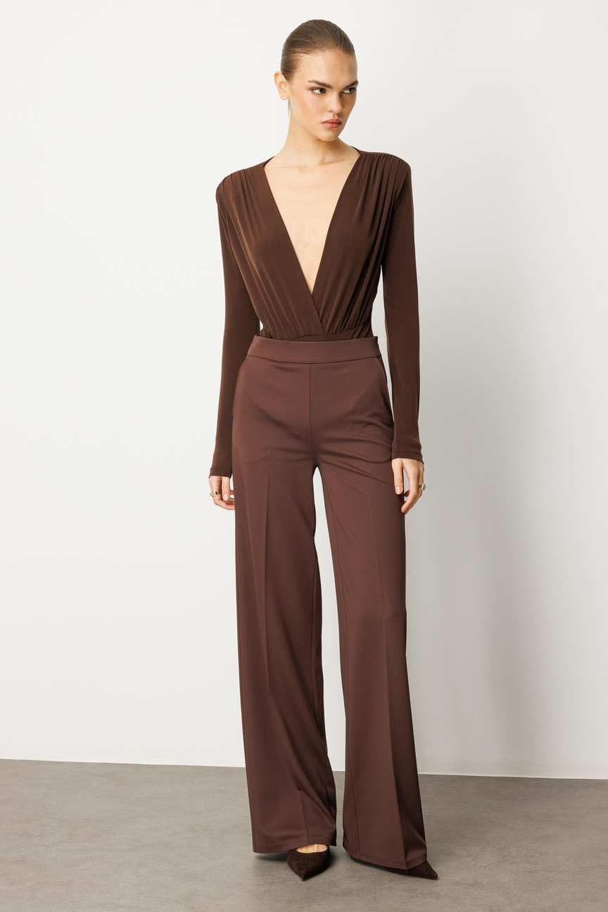 Knitted Bell-bottom Trousers BROWN